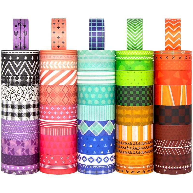 KOVANO 60 Rolls Washi Tape Set - Decorative Adhesive Masking Tape for Scrapbooking Supplies,DIY Crafts,Bullet Journals,Gift Wrapping,Party Decorations and Planners,Each Roll 5.4yd Total 328yd - Image 1